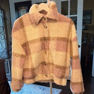 Sadie & Sage Checkered Teddy Jacket - Pink and Cream